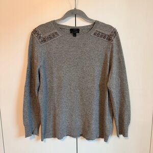 J. Crew Wool/Cashmere Heather Gray Sweater with Shoulder Embellishments